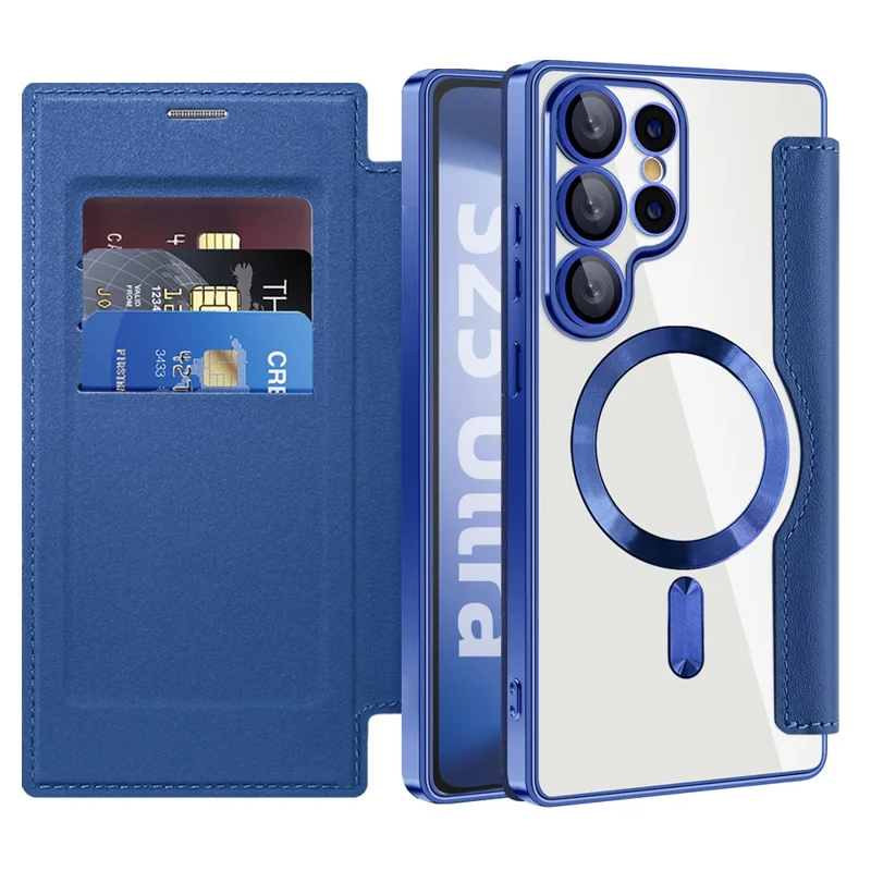 For Samsung Galaxy S25 Ultra Magnetic Case RFID Blocking Leather Phone Cover - Sapphire