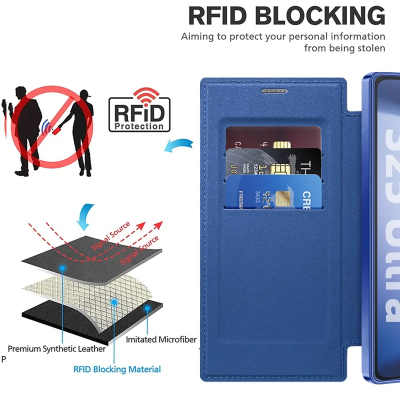For Samsung Galaxy S25 Ultra Magnetic Case RFID Blocking Leather Phone Cover - Sapphire