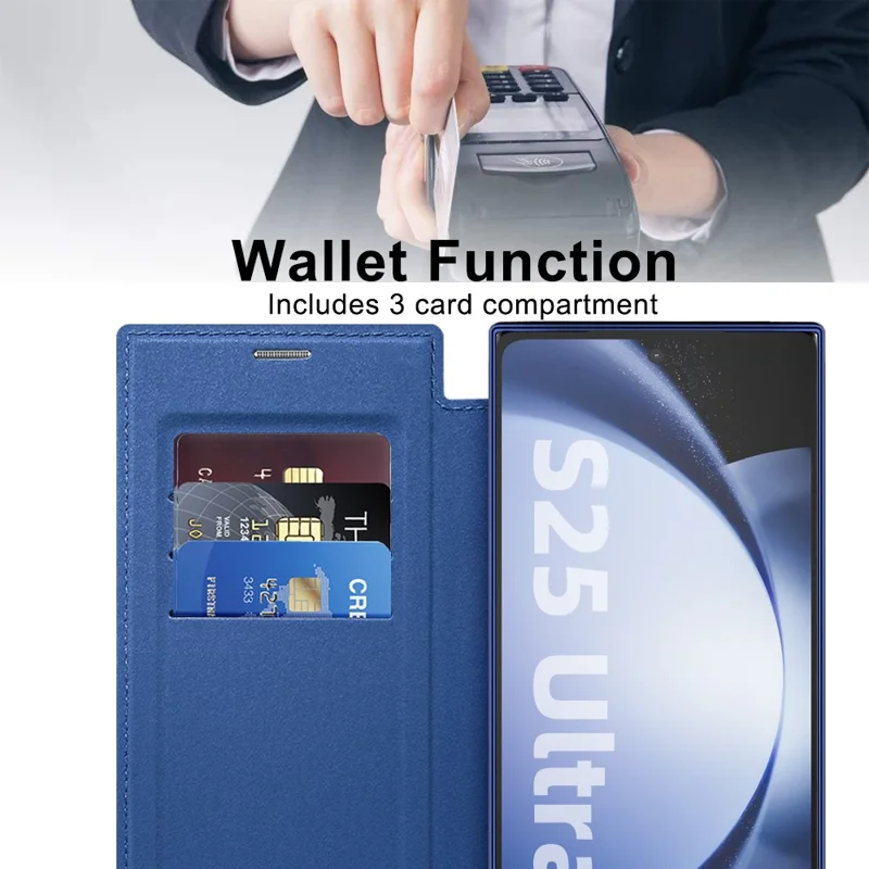 For Samsung Galaxy S25 Ultra Magnetic Case RFID Blocking Leather Phone Cover - Sapphire