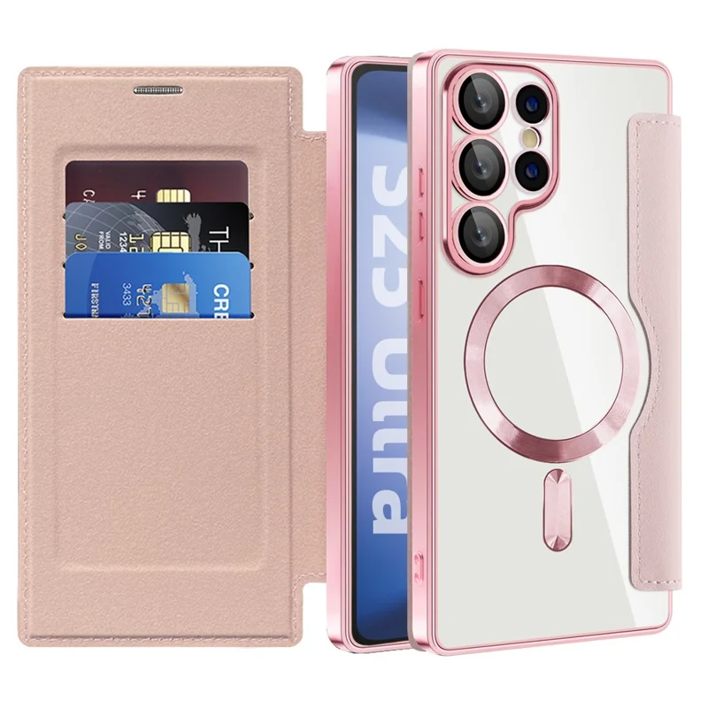 For Samsung Galaxy S25 Ultra Magnetic Case RFID Blocking Leather Phone Cover - Pink