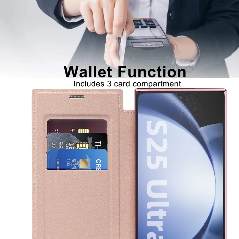 For Samsung Galaxy S25 Ultra Magnetic Case RFID Blocking Leather Phone Cover - Pink