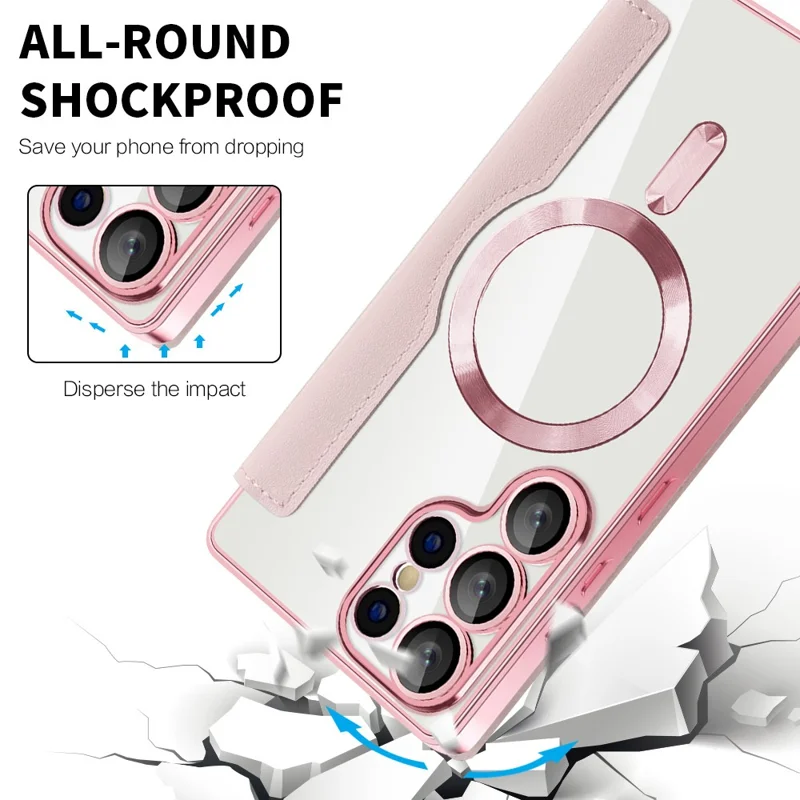 For Samsung Galaxy S25 Ultra Magnetic Case RFID Blocking Leather Phone Cover - Pink