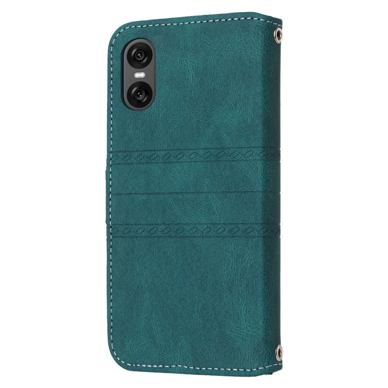 For Sony Xperia 10 VI Case Wallet Skin-Touch Leather Imprinted Phone Cover - Blackish Green