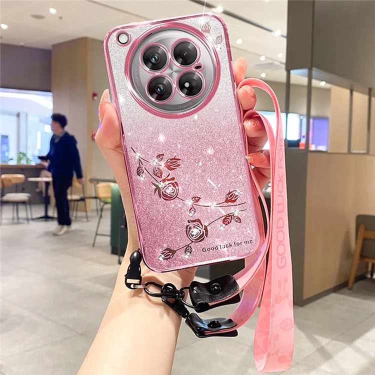 Coque pour Infinix Zero 40 5G KADEM avec motif floral en TPU, housse de téléphone dégradée avec cordons - Or rose