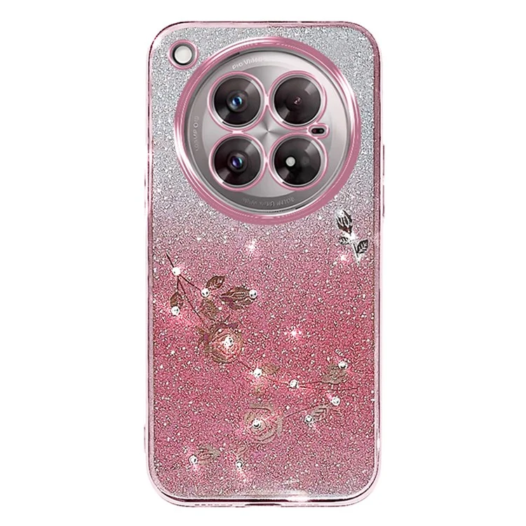 Coque pour Infinix Zero 40 5G KADEM avec motif floral en TPU, housse de téléphone dégradée avec cordons - Or rose