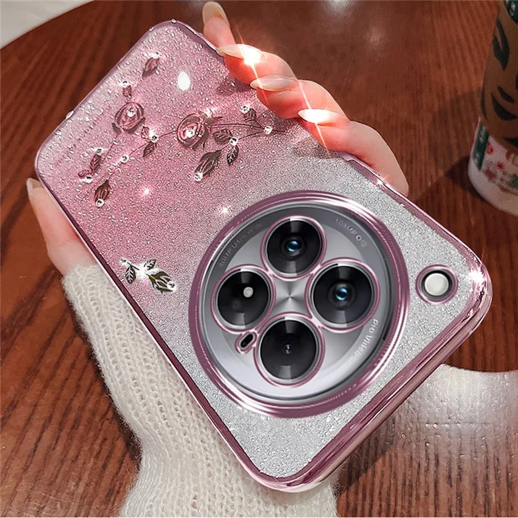 Coque pour Infinix Zero 40 5G KADEM avec motif floral en TPU, housse de téléphone dégradée avec cordons - Or rose