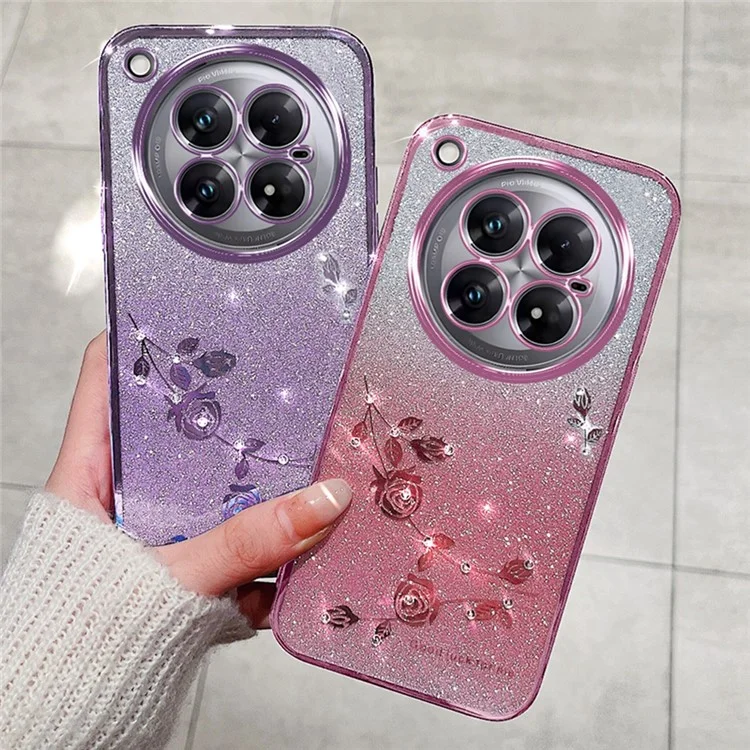Coque pour Infinix Zero 40 5G KADEM avec motif floral en TPU, housse de téléphone dégradée avec cordons - Or rose