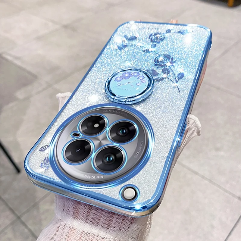 KADEM For Infinix Zero 40 5G Case Ring Kickstand TPU Flowers Phone Cover Gradient Glitter - Blue