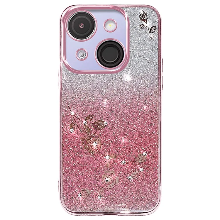 Custodia KADEM per itel A50C in TPU flessibile con fiori e gradiente - Oro rosa