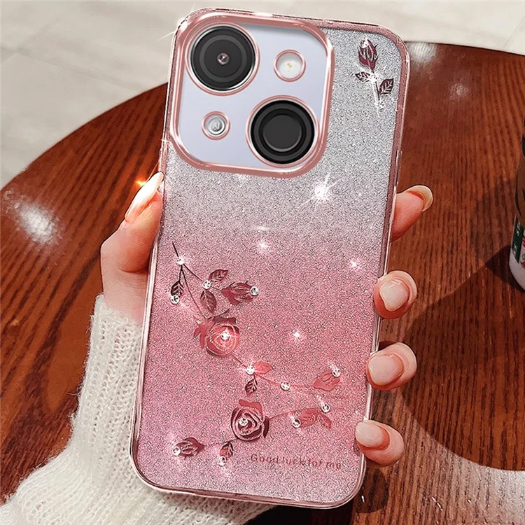Custodia KADEM per itel A50C in TPU flessibile con fiori e gradiente - Oro rosa