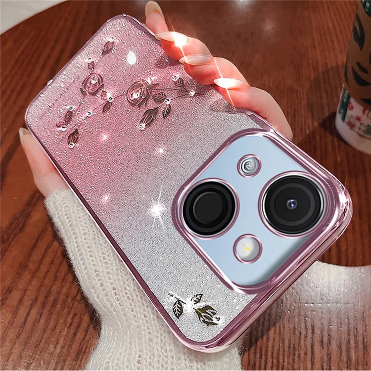 Custodia KADEM per itel A50C in TPU flessibile con fiori e gradiente - Oro rosa