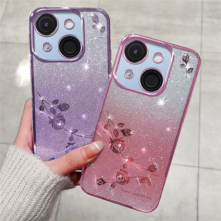 Custodia KADEM per itel A50C in TPU flessibile con fiori e gradiente - Oro rosa