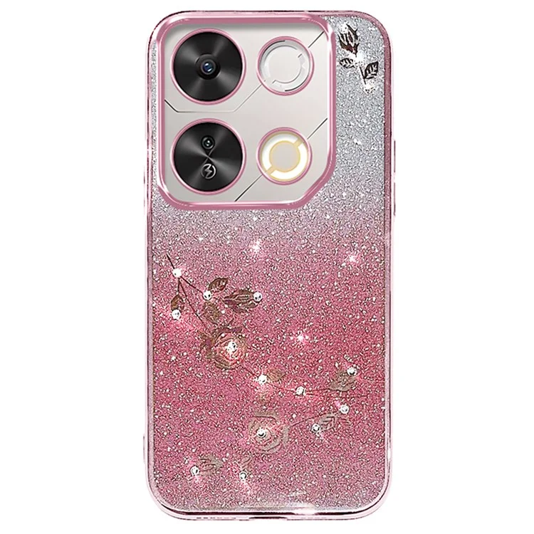 Coque pour itel P65 KADEM, en TPU flexible avec motif floral et dégradé - Or rose