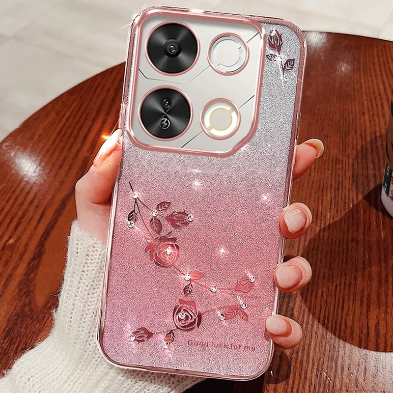 Coque pour itel P65 KADEM, en TPU flexible avec motif floral et dégradé - Or rose