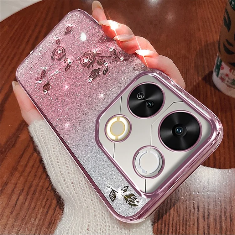 Coque pour itel P65 KADEM, en TPU flexible avec motif floral et dégradé - Or rose