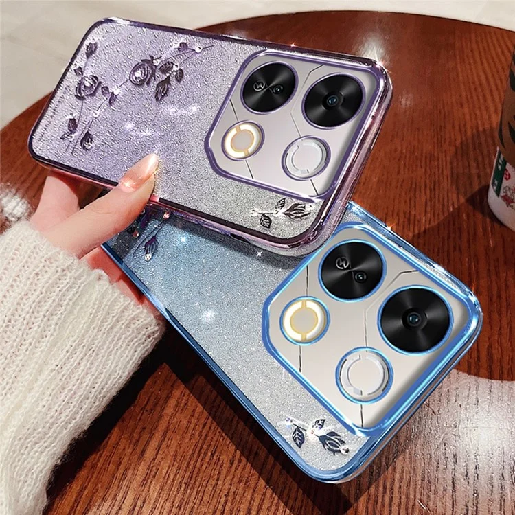 Coque pour itel P65 KADEM, en TPU flexible avec motif floral et dégradé - Or rose