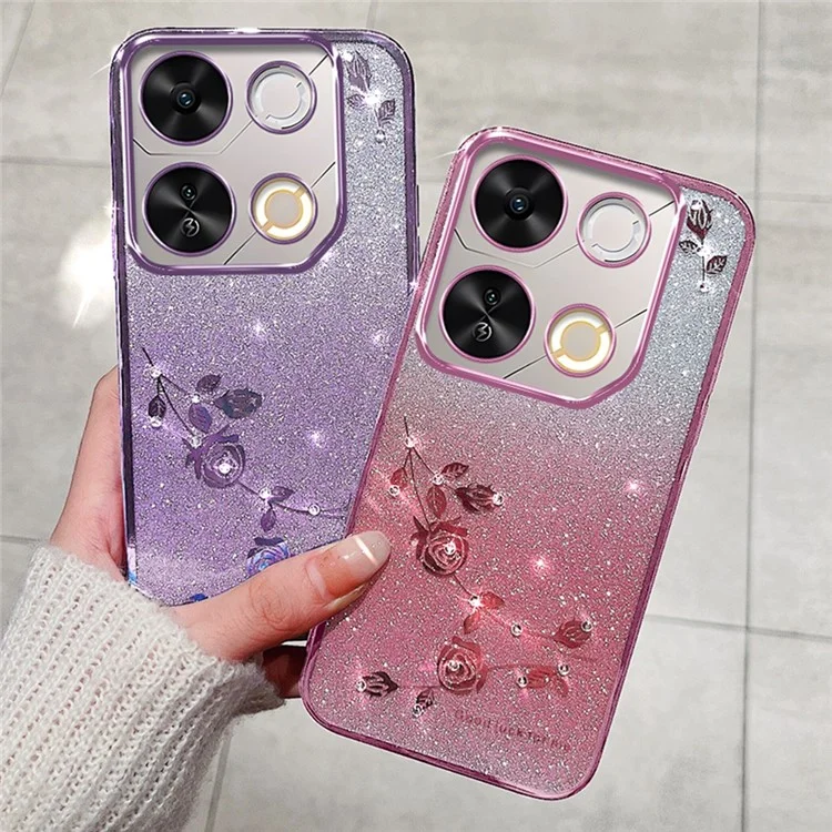 Coque pour itel P65 KADEM, en TPU flexible avec motif floral et dégradé - Or rose