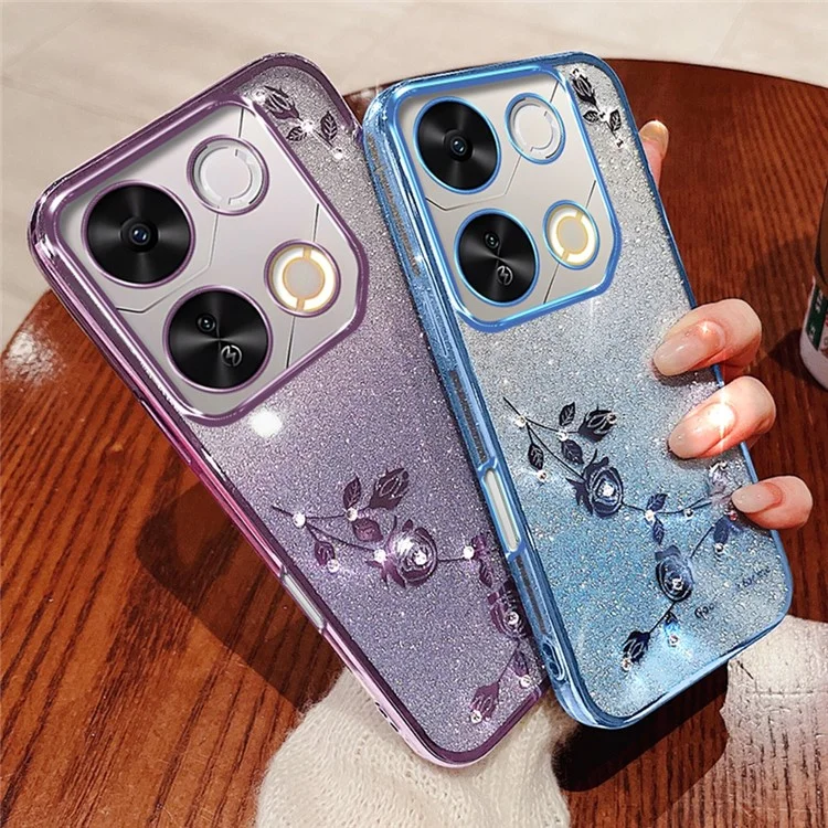 Coque pour itel P65 KADEM, en TPU flexible avec motif floral et dégradé - Or rose