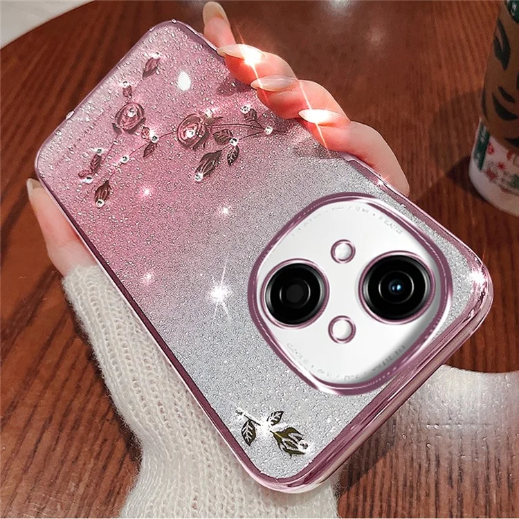 KADEM per TECNO Spark Go 1 Custodia Fiore TPU Flessibile Gradiente Cover Telefonica - Rosa Dorato