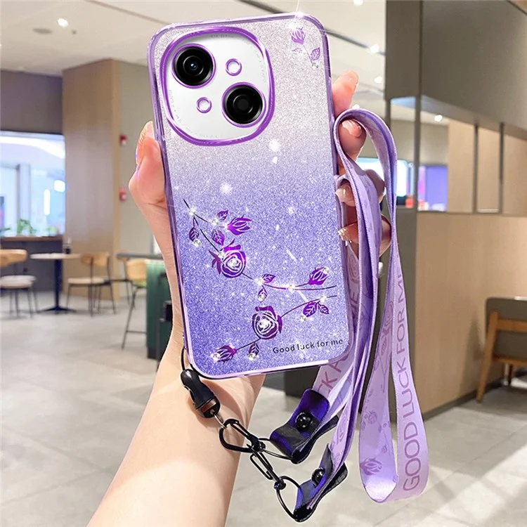 KADEM For TECNO Spark Go 2025 / Spark Go 1 / Pop 9 4G Case Flower Pattern TPU Gradient Phone Cover with Lanyards - Purple