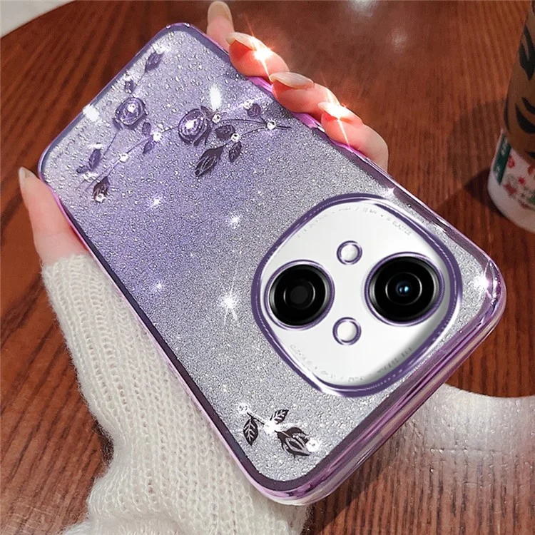 KADEM For TECNO Spark Go 2025 / Spark Go 1 / Pop 9 4G Case Flower Pattern TPU Gradient Phone Cover with Lanyards - Purple