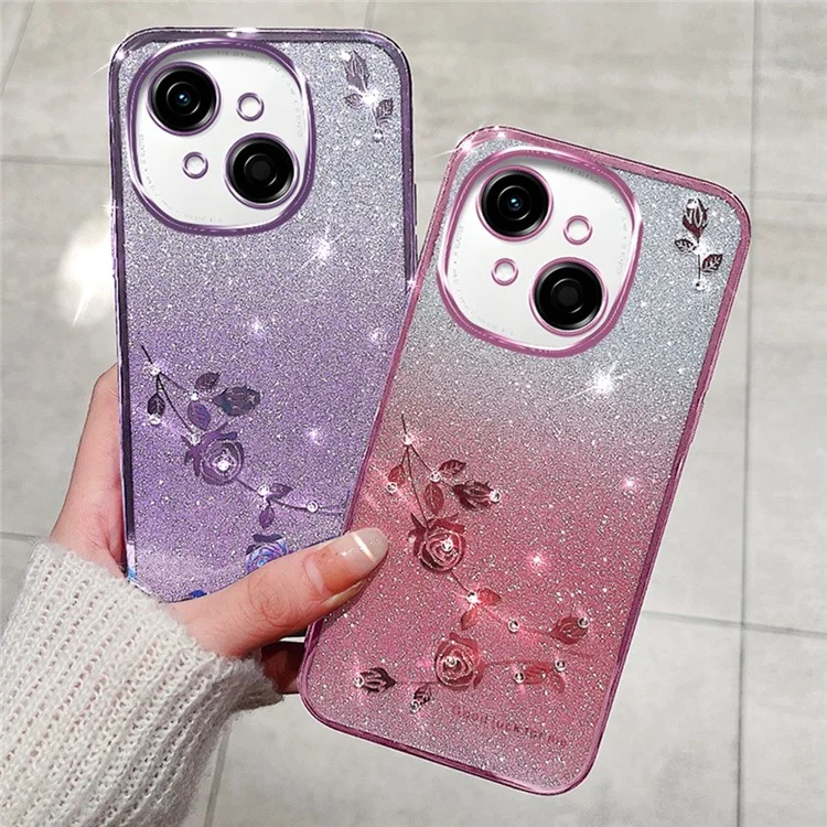 KADEM For TECNO Spark Go 2025 / Spark Go 1 / Pop 9 4G Case Flower Pattern TPU Gradient Phone Cover with Lanyards - Purple