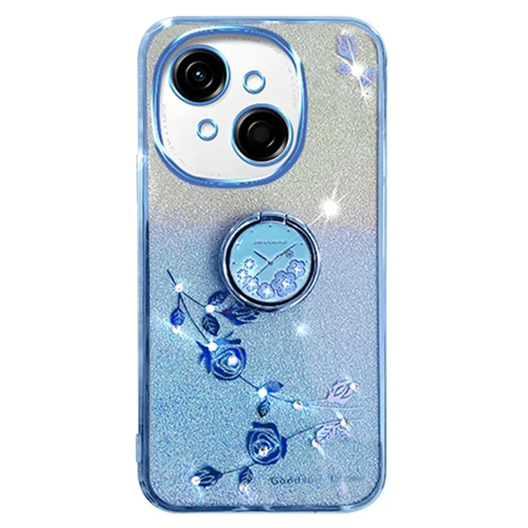 Capa para TECNO Spark Go 1 da KADEM, com anel, suporte e tampa de flores em TPU, com gradiente brilhante - Azul