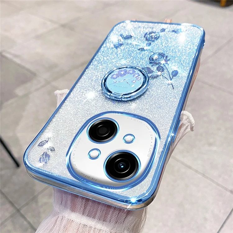 Capa para TECNO Spark Go 1 da KADEM, com anel, suporte e tampa de flores em TPU, com gradiente brilhante - Azul