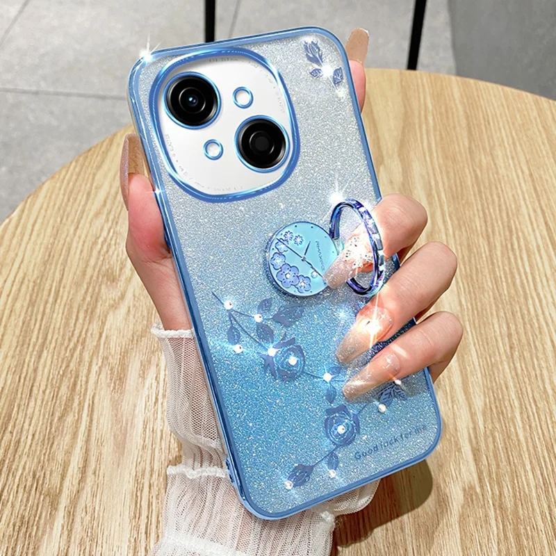 KADEM For TECNO Spark Go 2025 / Spark Go 1 / Pop 9 4G Case Ring Kickstand TPU Flowers Phone Cover Gradient Glitter - Purple