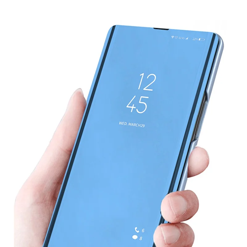 For Samsung Galaxy S25 Case View Window Stand Leather Flip Phone Cover - Blue