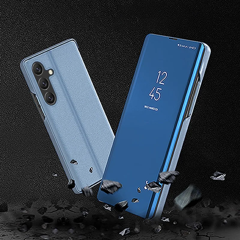 For Samsung Galaxy S25 Case View Window Stand Leather Flip Phone Cover - Blue