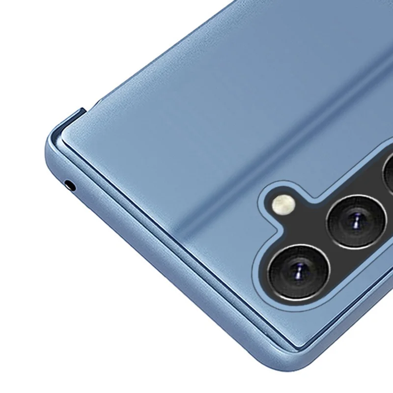 Custodia per Samsung Galaxy S25+ con finestra di visualizzazione e supporto, in pelle, flip cover - Blu