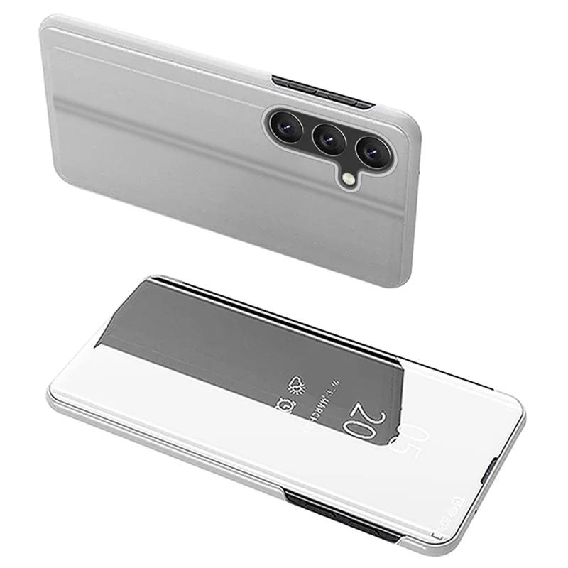 For Samsung Galaxy S25+ Case View Window Stand Leather Flip Phone Cover - Silver