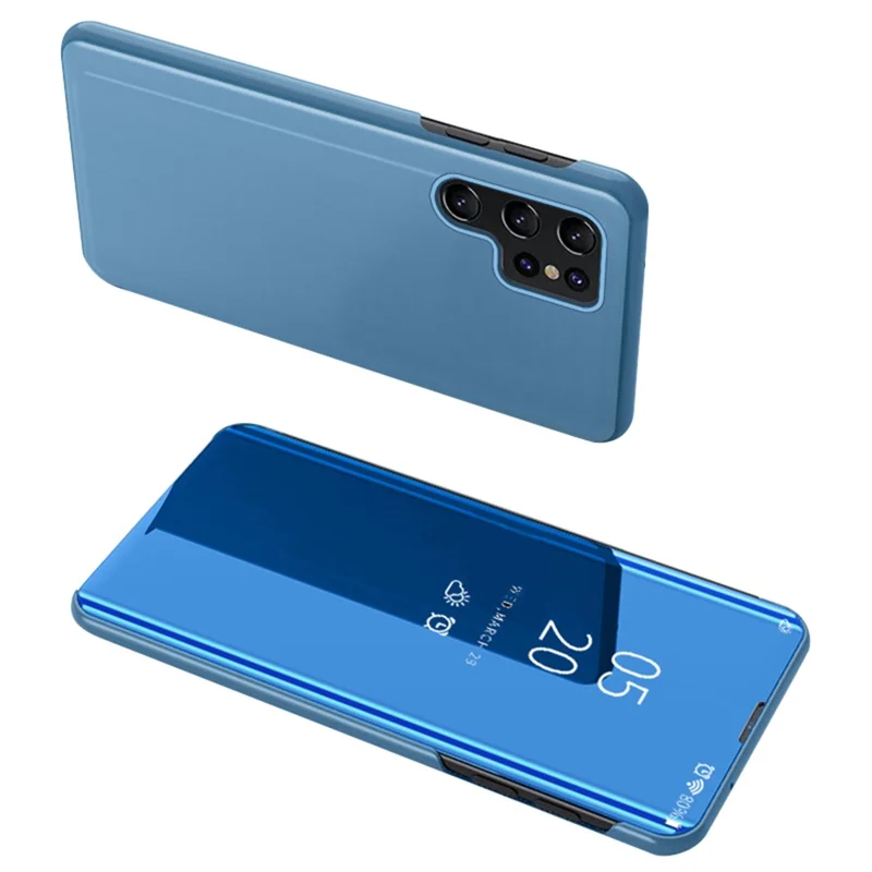 For Samsung Galaxy S25 Ultra Case View Window Stand Leather Flip Phone Cover - Blue