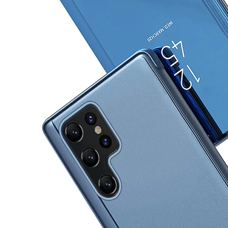 For Samsung Galaxy S25 Ultra Case View Window Stand Leather Flip Phone Cover - Blue