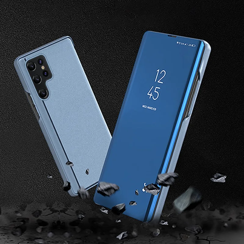 For Samsung Galaxy S25 Ultra Case View Window Stand Leather Flip Phone Cover - Blue