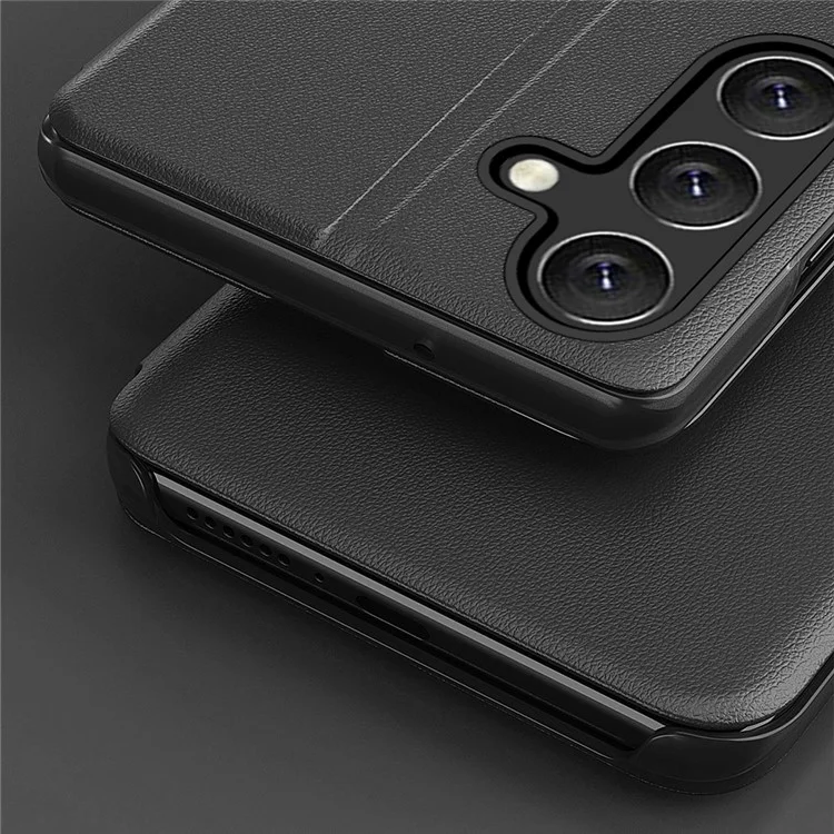 Für Samsung Galaxy S25 Hülle Ständer Vollschutz Leder Handyhülle - Schwarz