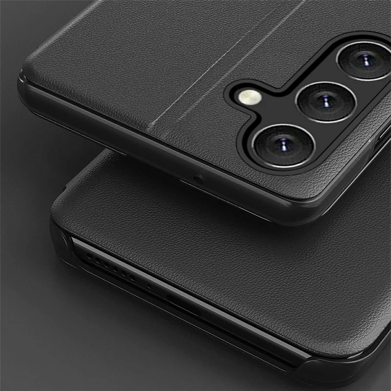 Étui pour Samsung Galaxy S25+ avec support, protection intégrale en cuir - Noir