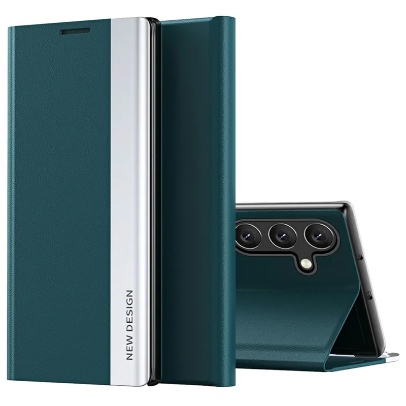 For Samsung Galaxy S25+ Case Anti-Drop Leather Phone Cover with Stand - Green