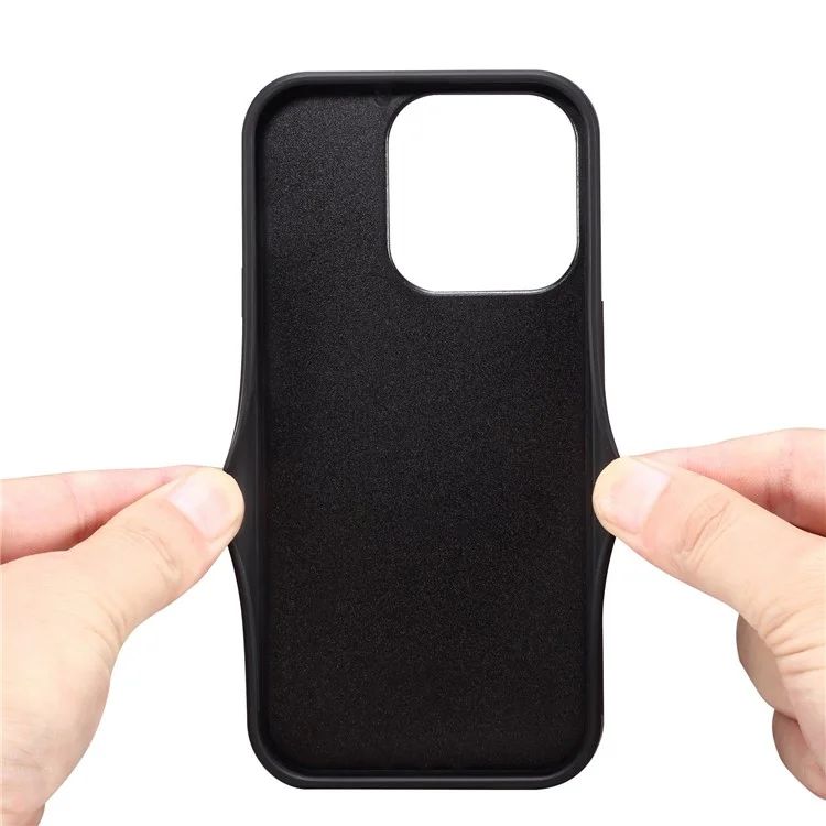DENIOR For iPhone 14 Pro Card Holder Phone Cover Anti-scratch PU Leather Coated TPU Kickstand Case - Grey