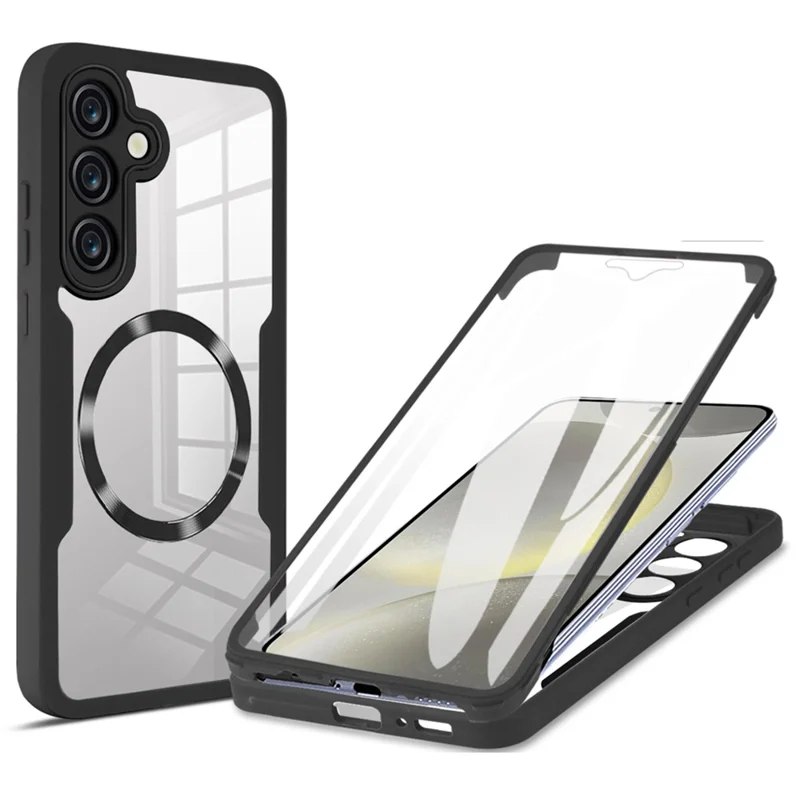 For Samsung Galaxy S25 Case Compatible with MagSafe CD Vein PC+TPU+Acrylic Full Protection Phone Cover - Black