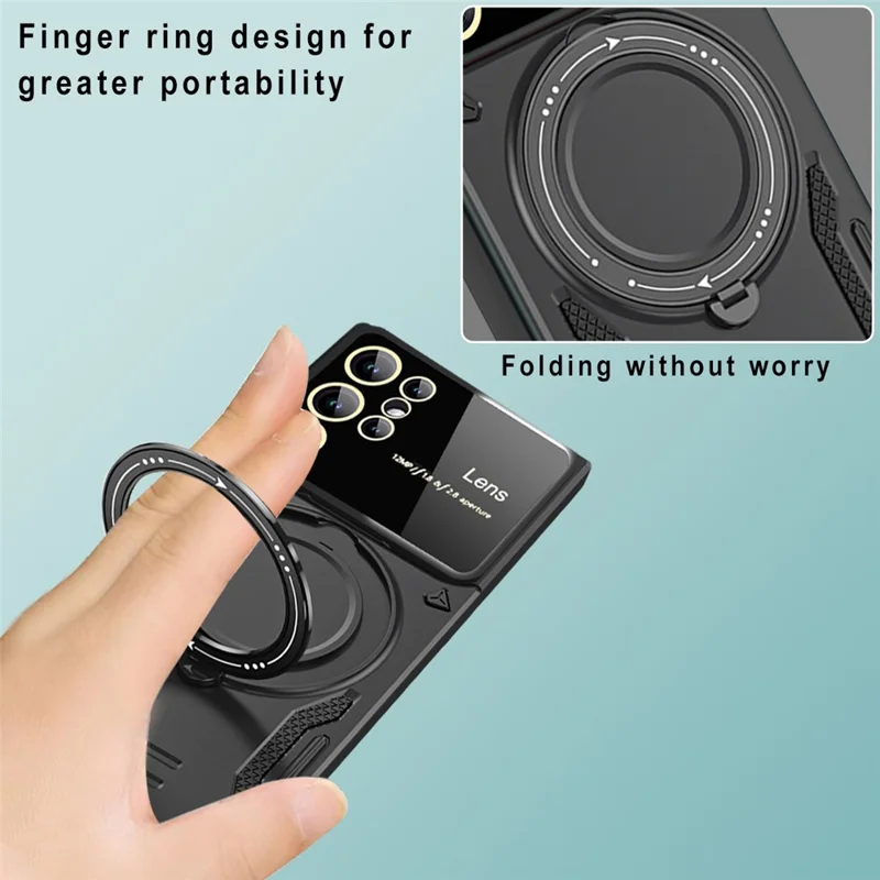 For Samsung Galaxy S25 Ultra Case Rotating Magnetic Kickstand PC+TPU Phone Cover - Black