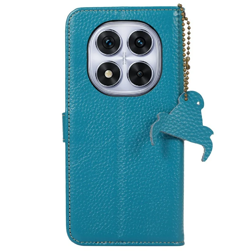 For Xiaomi Redmi Note 14 Pro 4G Case RFID Blocking Genuine Cow Leather Phone Cover Litchi Texture - Blue