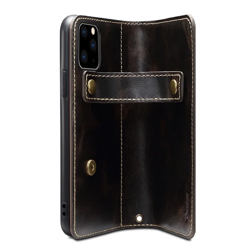 Funda de teléfono anti-caída DENIOR para iPhone 14 Pro, de cuero genuino, funda protectora con cierre magnético y billetera, con soporte - Negro
