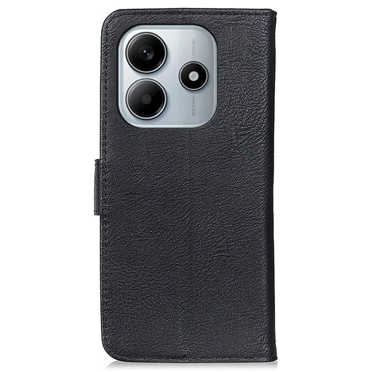 KHAZNEH For Xiaomi Redmi Note 14 4G (163.25x76.55x8.16mm) Wallet Case Cowhide Texture Leather Flip Phone Cover - Black