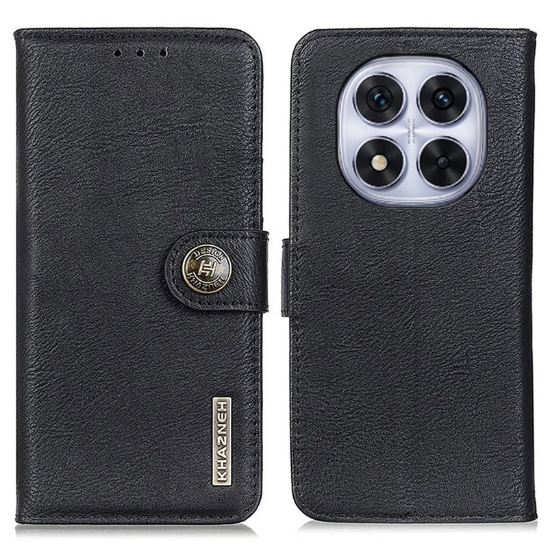 KHAZNEH Custodia a portafoglio in pelle per Xiaomi Redmi Note 14 Pro+ 5G / 14 Pro 5G, cover flip per telefono con texture in pelle di mucca - Nero
