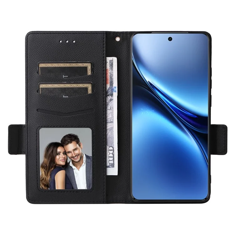 Für vivo X200 Pro 5G Hülle Litchi-Textur PU-Leder-Geldbörse Flip-Handy-Cover - Schwarz