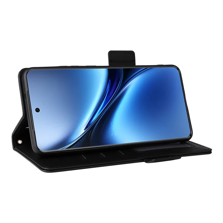 Für vivo X200 Pro 5G Hülle Litchi-Textur PU-Leder-Geldbörse Flip-Handy-Cover - Schwarz