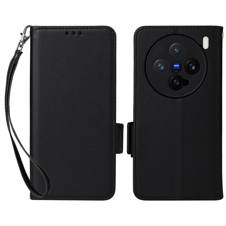 Custodia per vivo X200 Pro mini 5G, texture in pelle di litchi, portafoglio flip cover per telefono - Nero