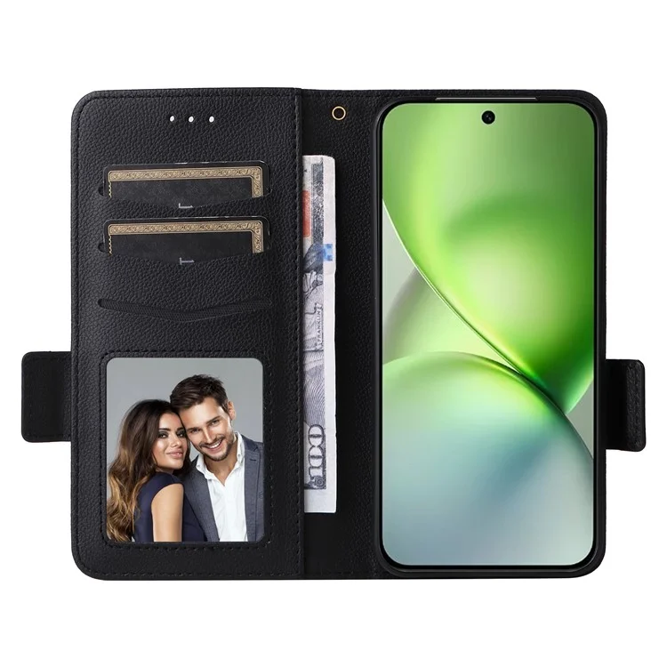 Custodia per vivo X200 Pro mini 5G, texture in pelle di litchi, portafoglio flip cover per telefono - Nero